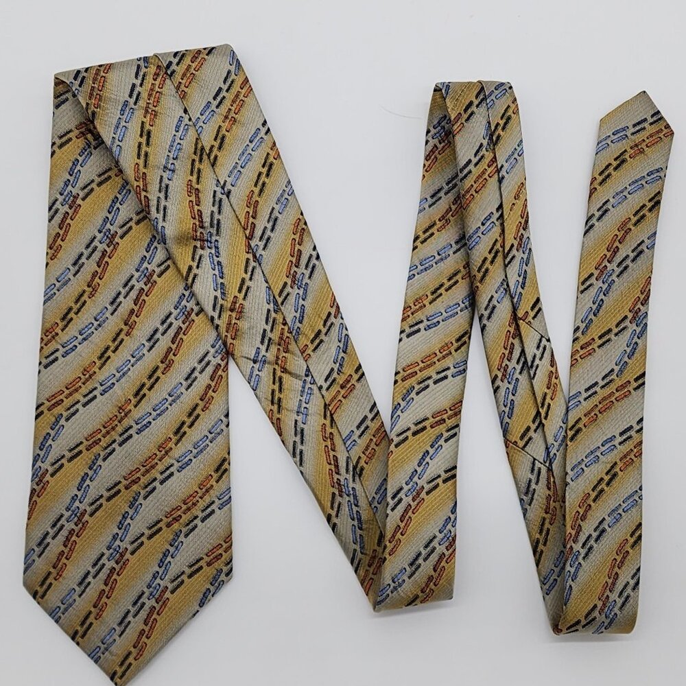 Emilio Ponti Necktie Geometric Silk Gray Yellow Blue Textured Fabric 57" L 4" W